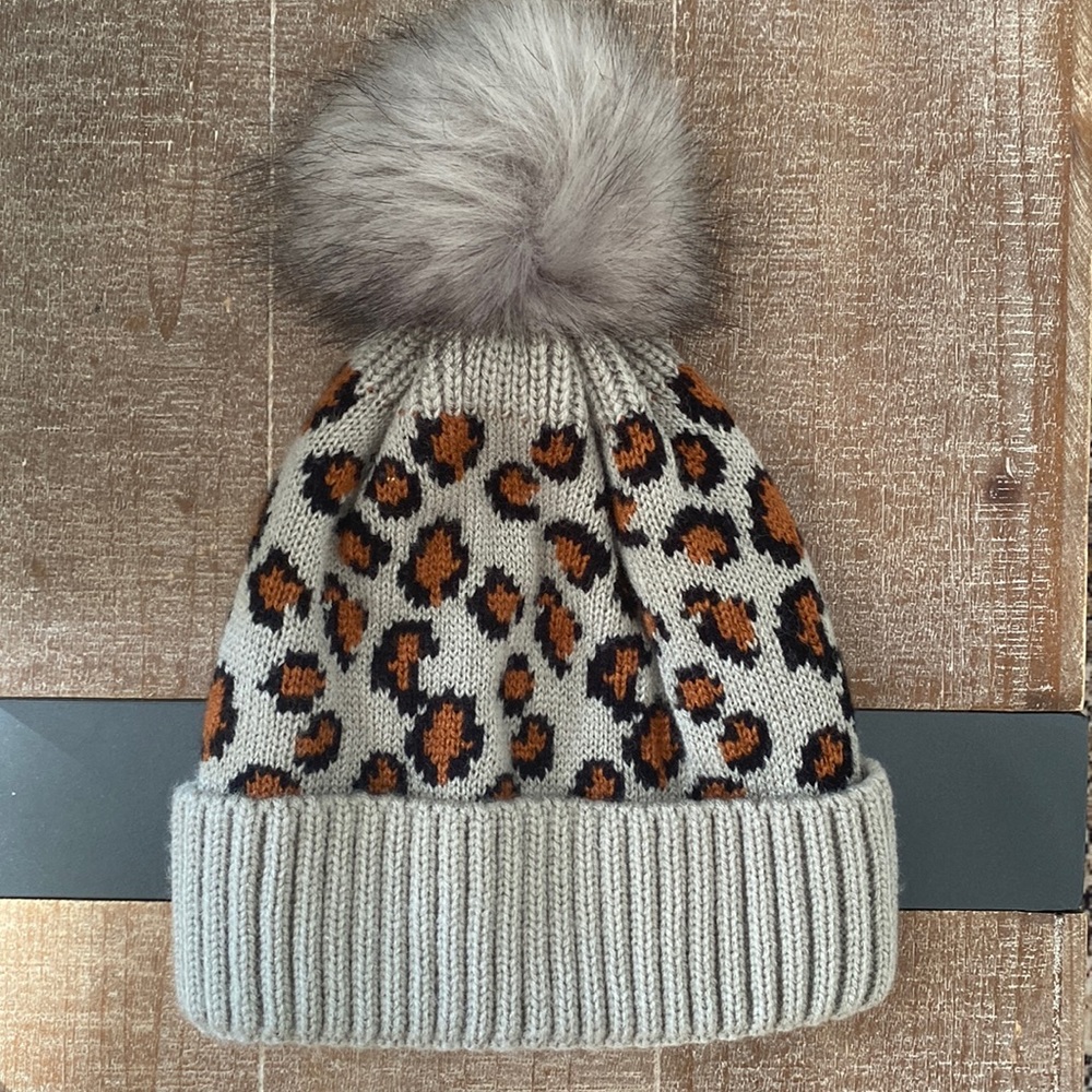 Leopard Pom Pom Hat NWT